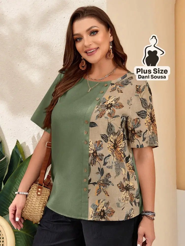 Blusa Assimétrica Com Detalhes Florais Plus Size Blusa Assimétrica Com Detalhes Florais Plus Size