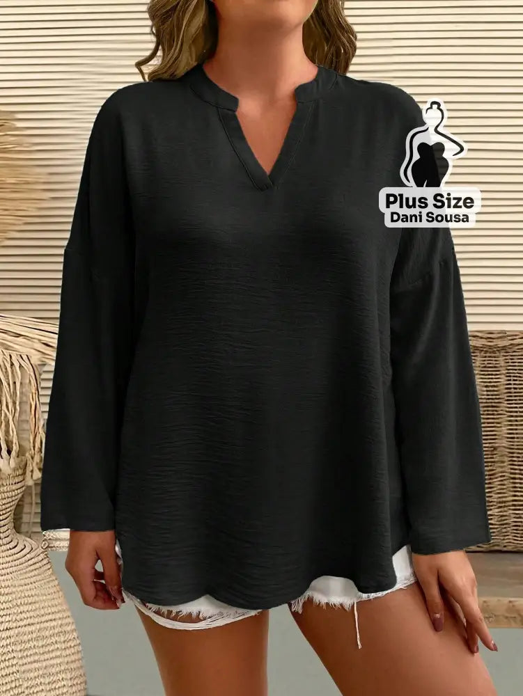 Blusa Casual de Manga Longa e Tecido Leve Plus Size Blusa Casual de Manga Longa e Tecido Leve Plus Size