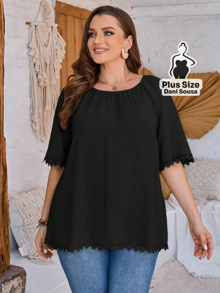 Blusa Com Barra Trabalhada Em Detalhe Plus Size Blusa Com Barra Trabalhada Em Detalhe Plus Size