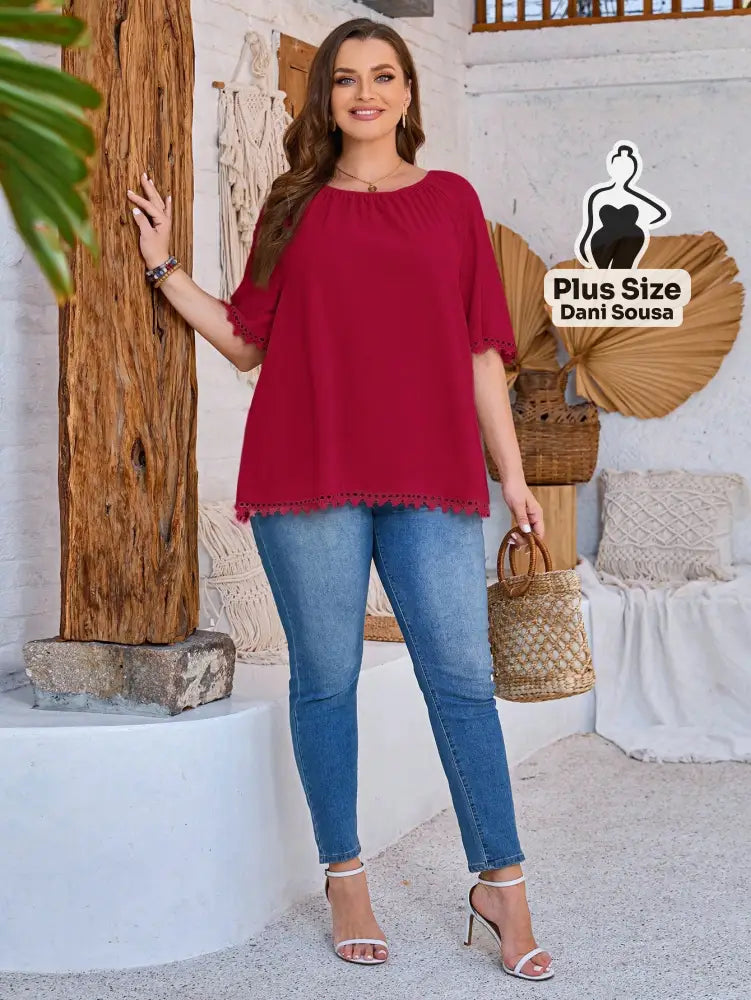 Blusa Com Barra Trabalhada Em Detalhe Plus Size Blusa Com Barra Trabalhada Em Detalhe Plus Size