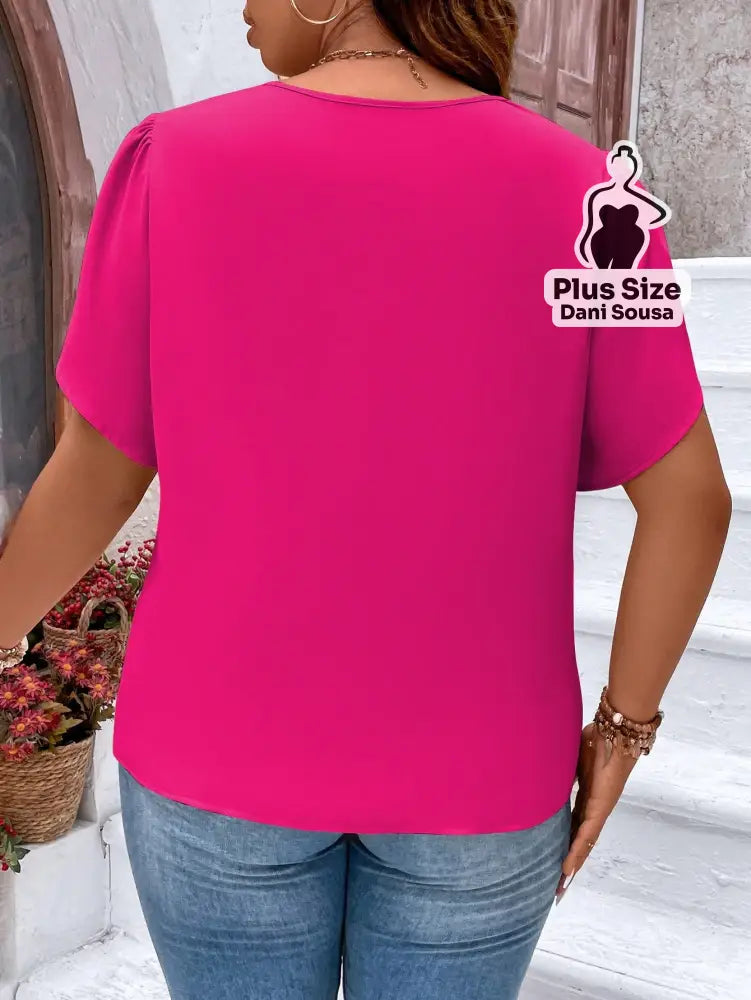 Blusa Com Decote Em Zíper e Mangas Amplas Plus Size Blusa Com Decote Em Zíper e Mangas Amplas Plus Size