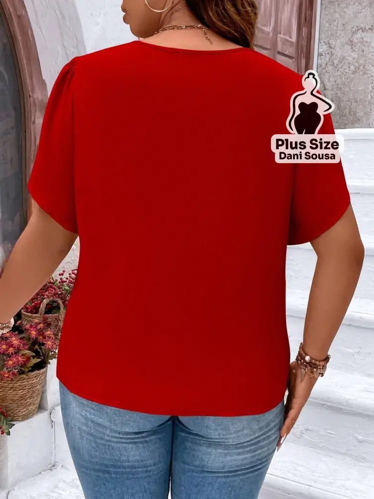 Blusa Com Decote Em Zíper e Mangas Amplas Plus Size Blusa Com Decote Em Zíper e Mangas Amplas Plus Size