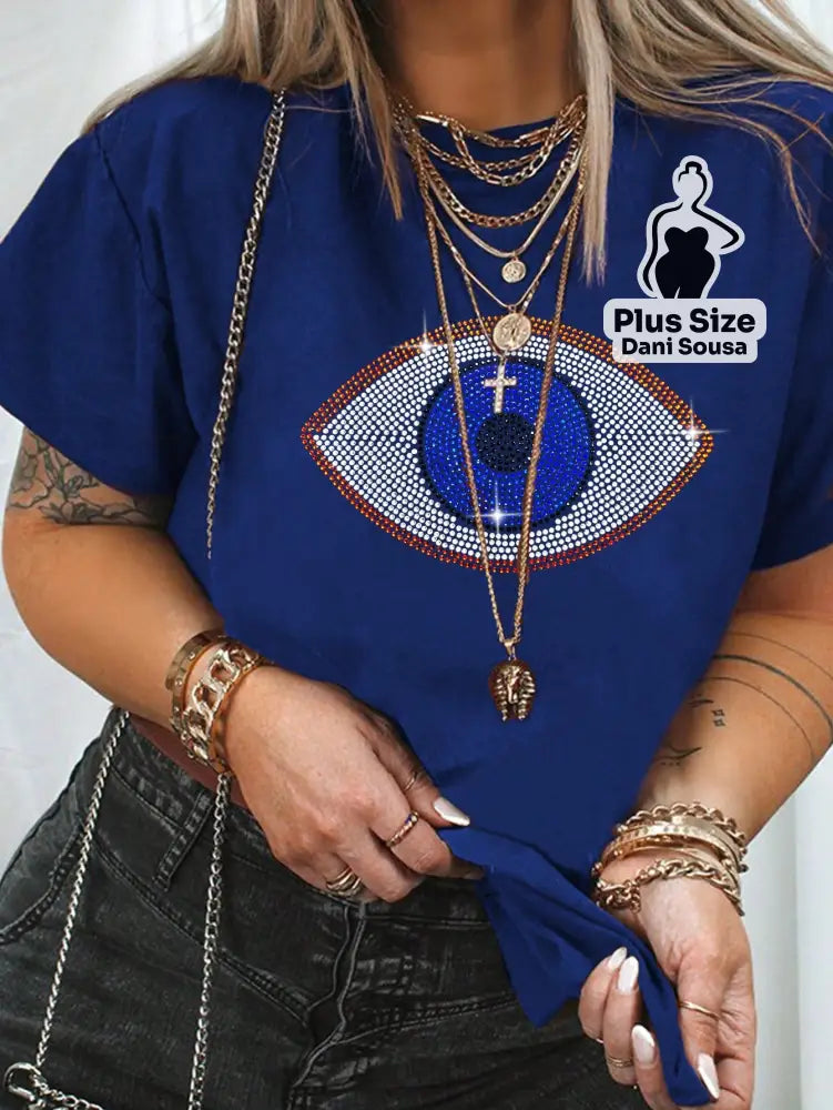 Blusa Com Estampa de Olho Místico Plus Size Azul / G Blusa Com Estampa de Olho Místico Plus Size
