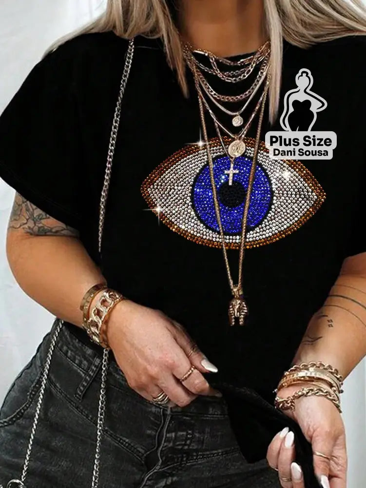 Blusa Com Estampa de Olho Místico Plus Size Preto / G Blusa Com Estampa de Olho Místico Plus Size