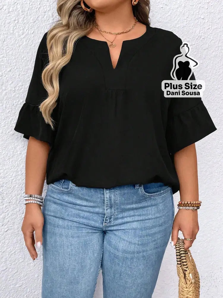 Blusa Com Manga 3/4 e Babado Plus size Blusa Com Manga 3/4 e Babado Plus size