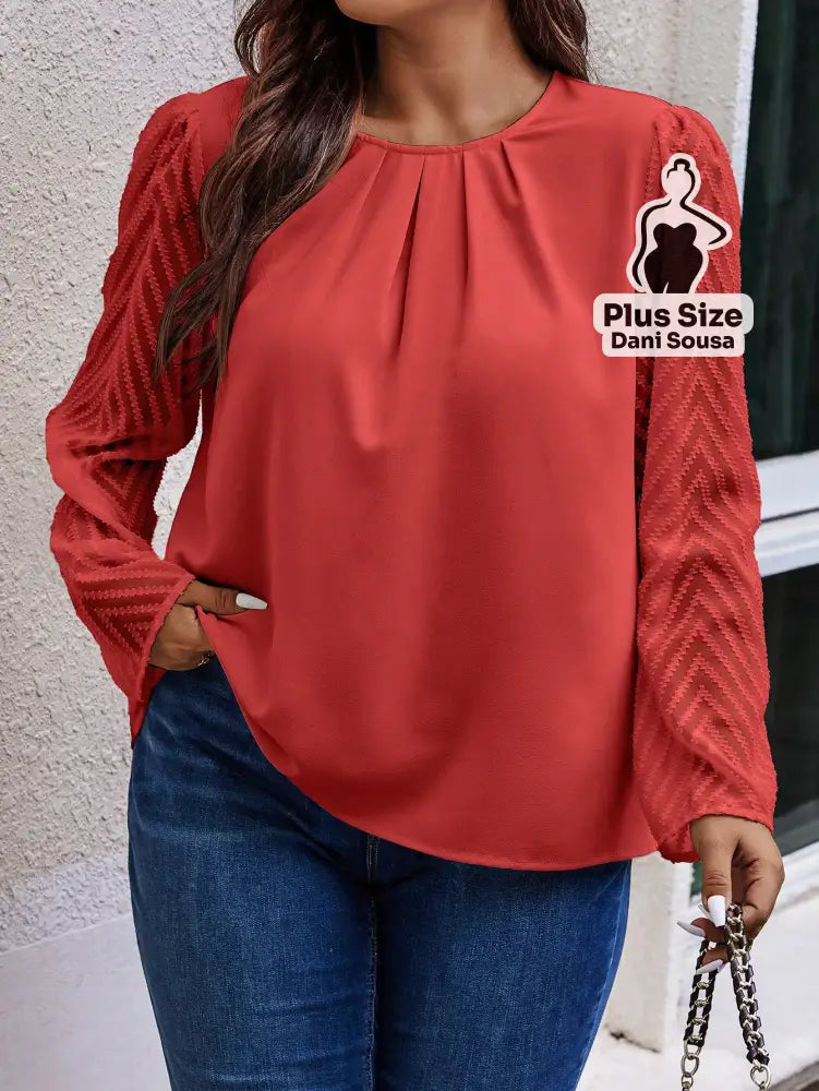 Blusa Com Pregas e Manga Texturizada Plus Size Blusa Com Pregas e Manga Texturizada Plus Size