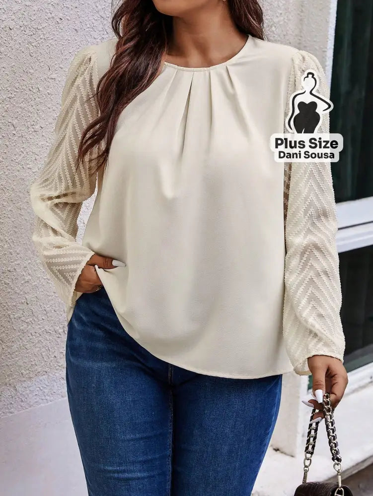Blusa Com Pregas e Manga Texturizada Plus Size Blusa Com Pregas e Manga Texturizada Plus Size