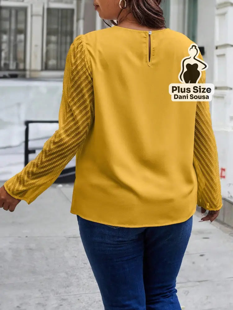 Blusa Com Pregas e Manga Texturizada Plus Size Blusa Com Pregas e Manga Texturizada Plus Size