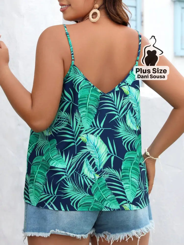 Blusa de Alças Com Estampa Tropical Plus Size Blusa de Alças Com Estampa Tropical Plus Size