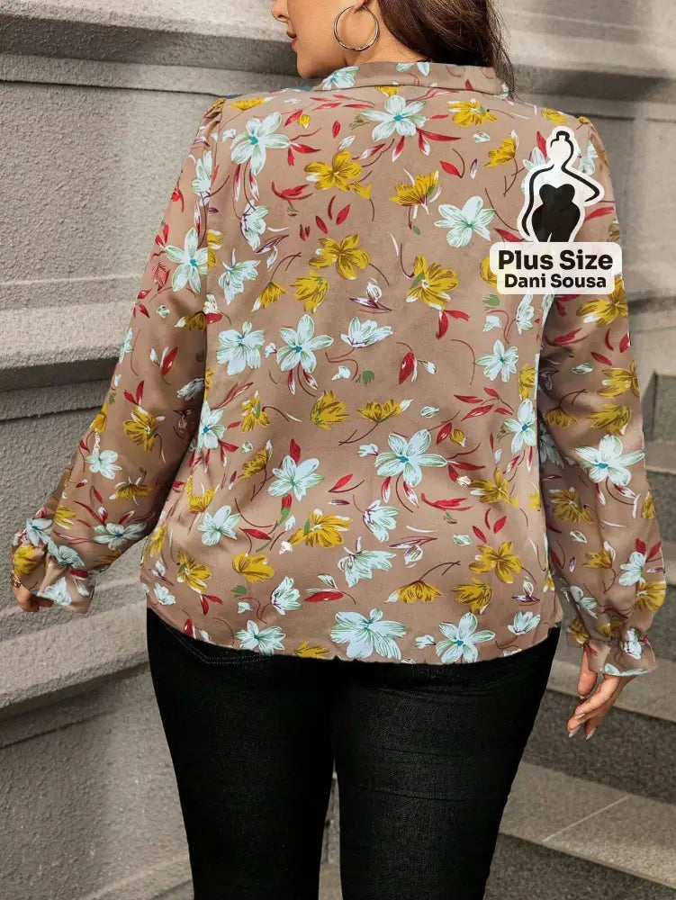 Blusa De Manga Longa Com Estampa Floral Plus Size Blusa De Manga Longa Com Estampa Floral Plus Size
