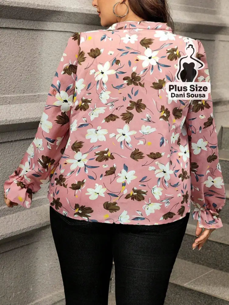 Blusa De Manga Longa Com Estampa Floral Plus Size Blusa De Manga Longa Com Estampa Floral Plus Size