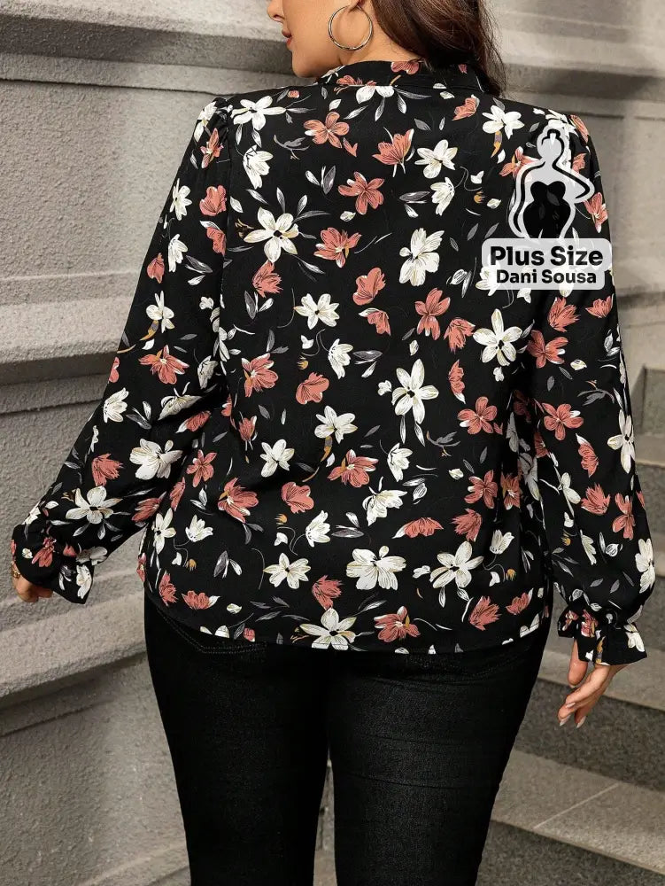 Blusa De Manga Longa Com Estampa Floral Plus Size Blusa De Manga Longa Com Estampa Floral Plus Size