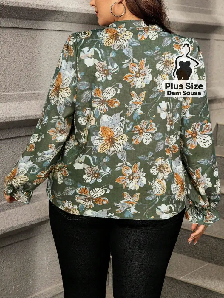 Blusa De Manga Longa Com Estampa Floral Plus Size Blusa De Manga Longa Com Estampa Floral Plus Size