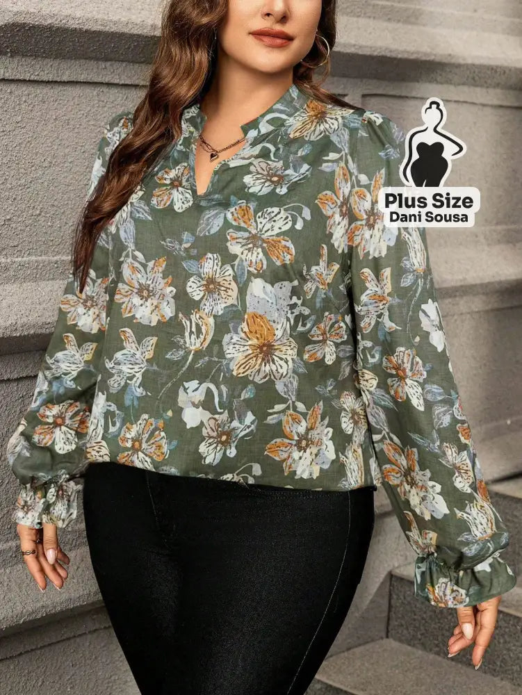 Blusa De Manga Longa Com Estampa Floral Plus Size Blusa De Manga Longa Com Estampa Floral Plus Size