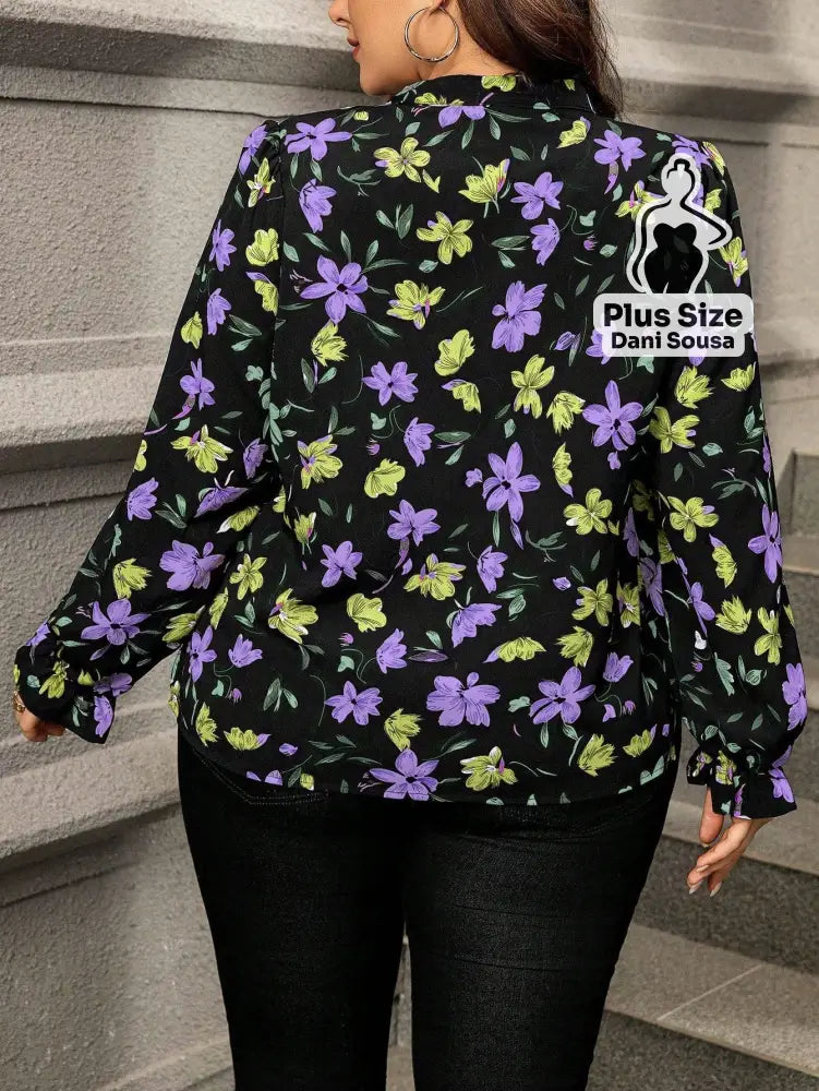 Blusa De Manga Longa Com Estampa Floral Plus Size Blusa De Manga Longa Com Estampa Floral Plus Size