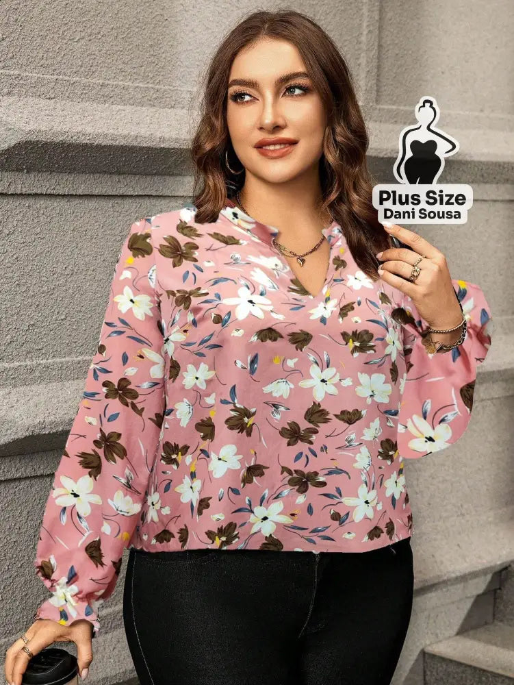 Blusa De Manga Longa Com Estampa Floral Plus Size Blusa De Manga Longa Com Estampa Floral Plus Size
