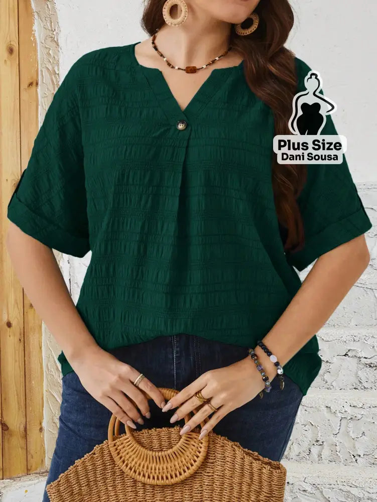 Blusa Elegante Com Botão Frontal Plus Size Blusa Elegante Com Botão Frontal Plus Size
