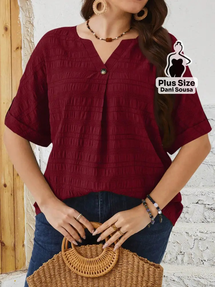 Blusa Elegante Com Botão Frontal Plus Size Blusa Elegante Com Botão Frontal Plus Size