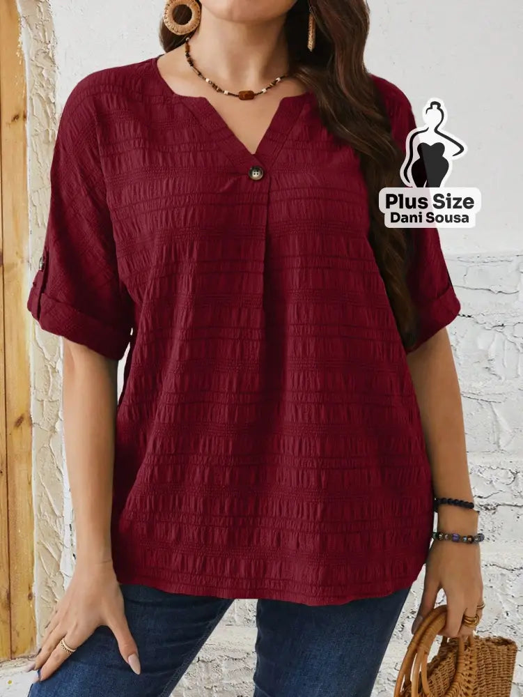Blusa Elegante Com Botão Frontal Plus Size Blusa Elegante Com Botão Frontal Plus Size