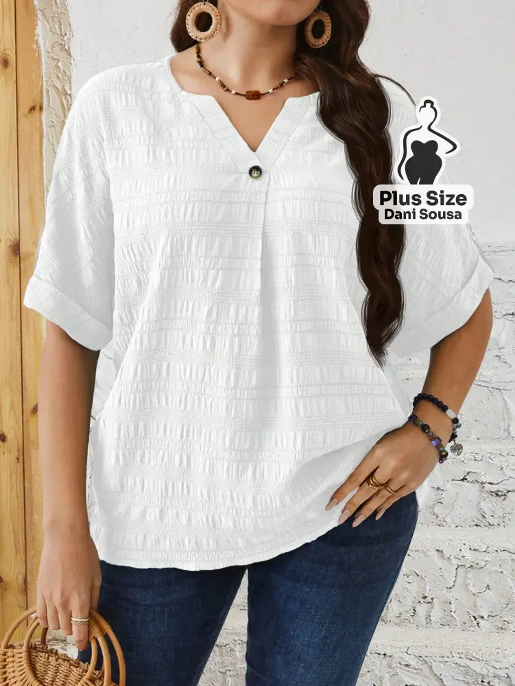 Blusa Elegante Com Botão Frontal Plus Size Blusa Elegante Com Botão Frontal Plus Size