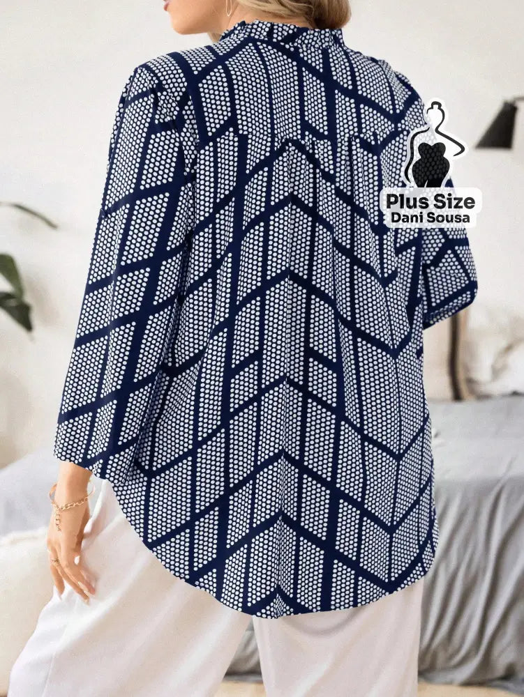 Blusa Elegante Estampada Com Detalhes Modernos Plus Size Blusa Elegante Estampada Com Detalhes Modernos Plus Size