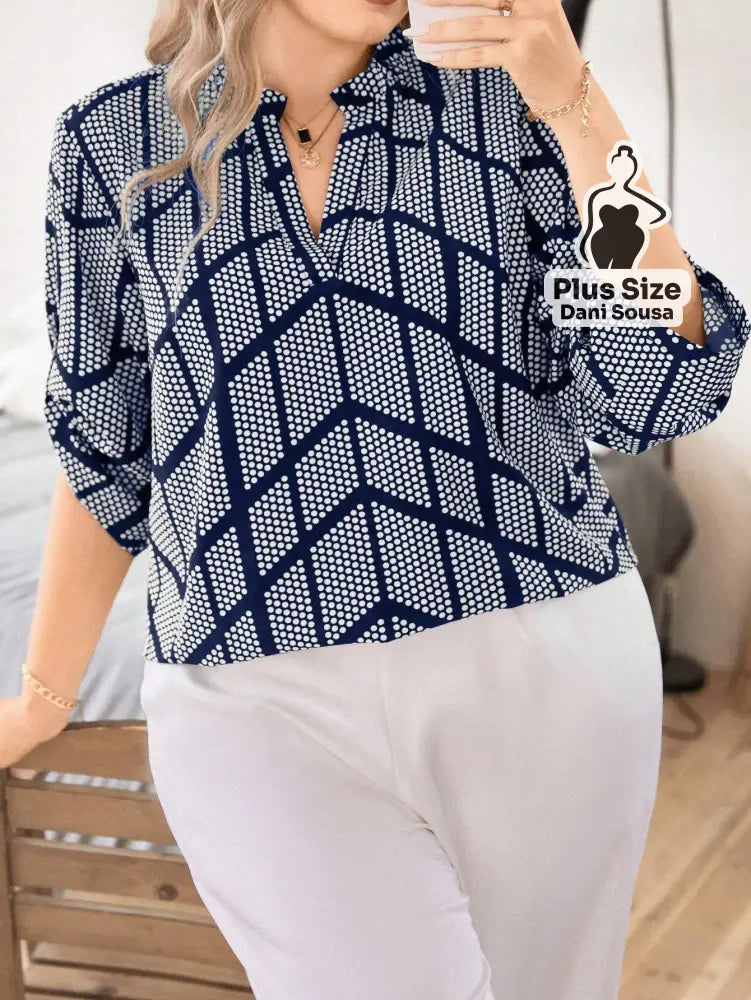 Blusa Elegante Estampada Com Detalhes Modernos Plus Size Blusa Elegante Estampada Com Detalhes Modernos Plus Size