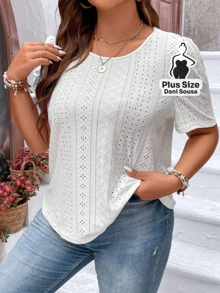Blusa Em Laise Com Mangas Bufantes Plus Size Blusa Em Laise Com Mangas Bufantes Plus Size