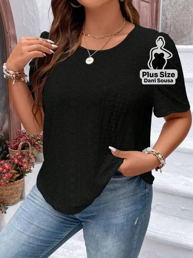 Blusa Em Laise Com Mangas Bufantes Plus Size Blusa Em Laise Com Mangas Bufantes Plus Size
