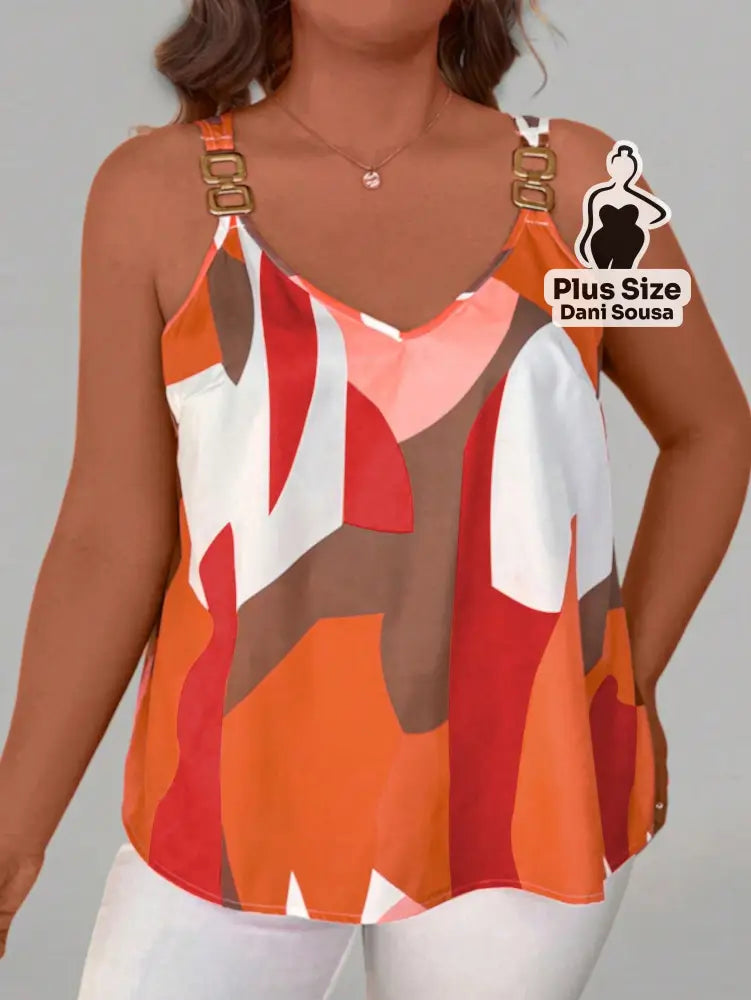 Blusa Estampada Com Alças Decorativas Plus Size Blusa Estampada Com Alças Decorativas Plus Size