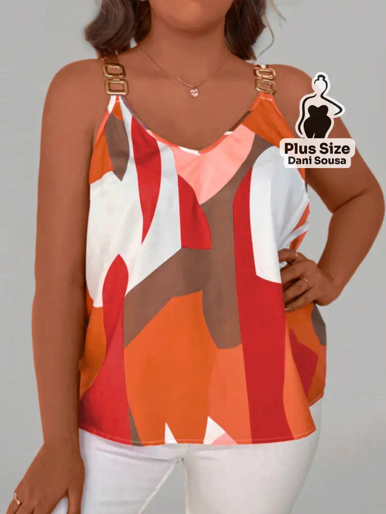 Blusa Estampada Com Alças Decorativas Plus Size Blusa Estampada Com Alças Decorativas Plus Size