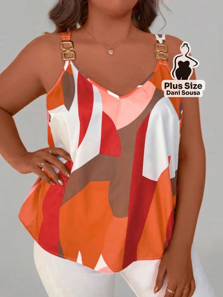 Blusa Estampada Com Alças Decorativas Plus Size Blusa Estampada Com Alças Decorativas Plus Size