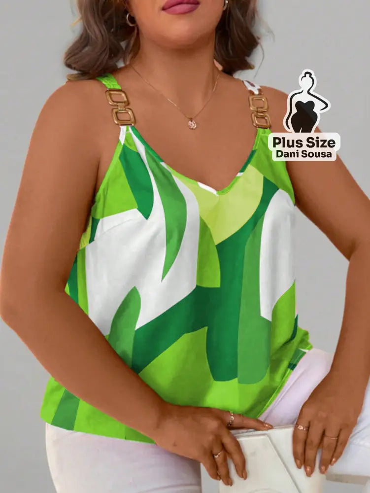 Blusa Estampada Com Alças Decorativas Plus Size Verde / G Blusa Estampada Com Alças Decorativas Plus Size
