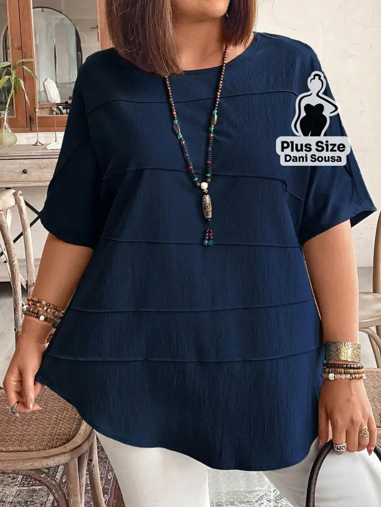 Blusa Estilo Casual Com Detalhe De Camadas Plus Size Blusa Estilo Casual Com Detalhe De Camadas Plus Size