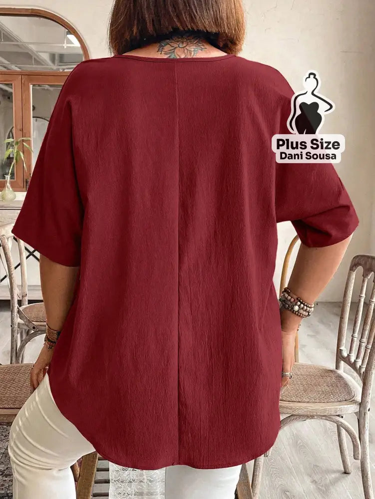Blusa Estilo Casual Com Detalhe De Camadas Plus Size Blusa Estilo Casual Com Detalhe De Camadas Plus Size