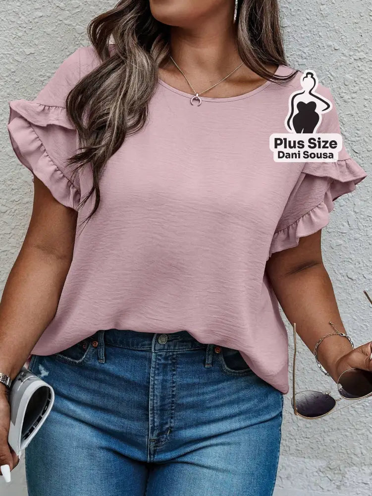 Blusa Feminina Com Babados Nas Mangas Plus Size Blusa Com Estampa Geométrica e Decote V Plus Size