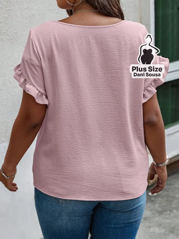 Blusa Feminina Com Babados Nas Mangas Plus Size Blusa Com Estampa Geométrica e Decote V Plus Size