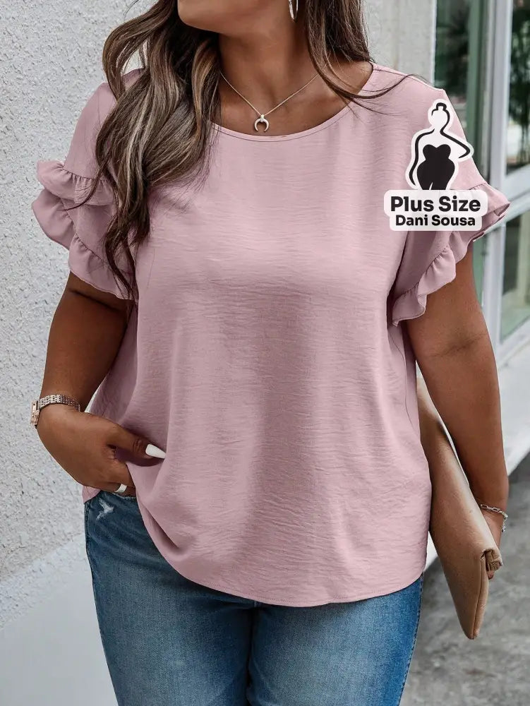 Blusa Feminina Com Babados Nas Mangas Plus Size Blusa Com Estampa Geométrica e Decote V Plus Size