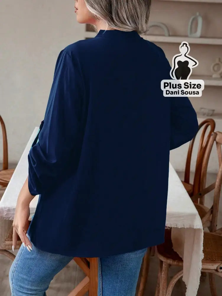 Blusa Feminina Com Botões e Manga 3/4 Casual Elegante Plus Size Blusa Feminina Com Botões e Manga 3/4 Casual Elegante