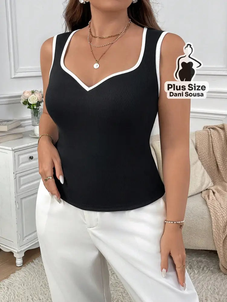 Blusa Regata com Acabamento Contrastante Plus Size Blusa Regata com Acabamento Contrastante Plus Size