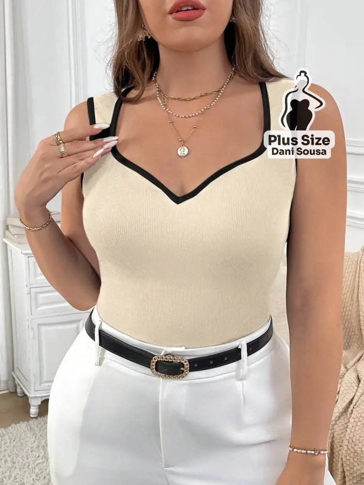 Blusa Regata com Acabamento Contrastante Plus Size Damasco / G Blusa Regata com Acabamento Contrastante Plus Size