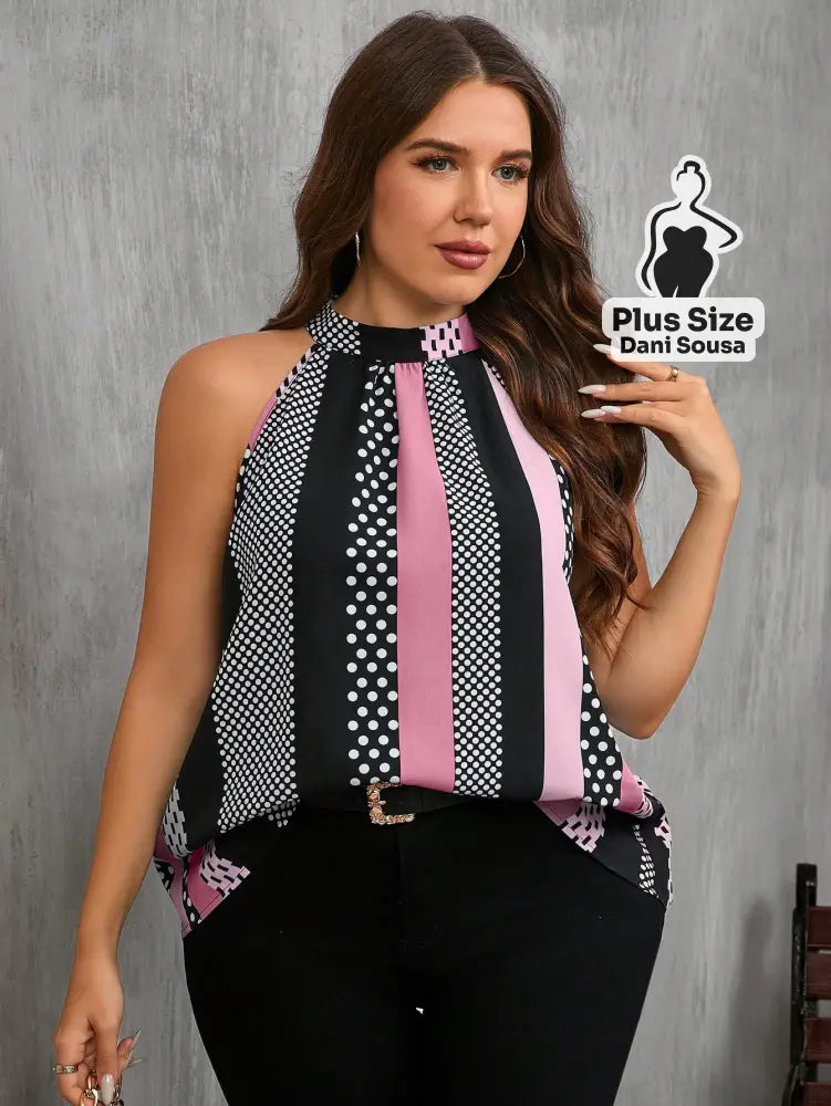 Blusa Regata Estampada Com Gola Alta Plus Size Blusa Regata Estampada Com Gola Alta Plus Size