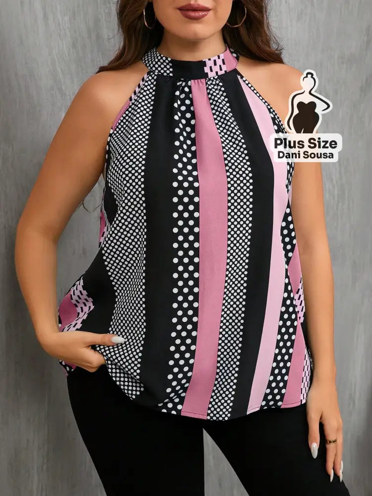 Blusa Regata Estampada Com Gola Alta Plus Size Blusa Regata Estampada Com Gola Alta Plus Size