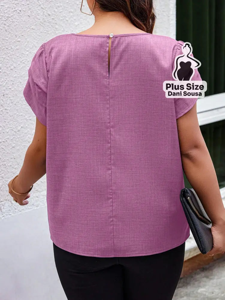 Blusa Texturizada Com Mangas Franzidas Plus Size Blusa Texturizada Com Mangas Franzidas Plus Size
