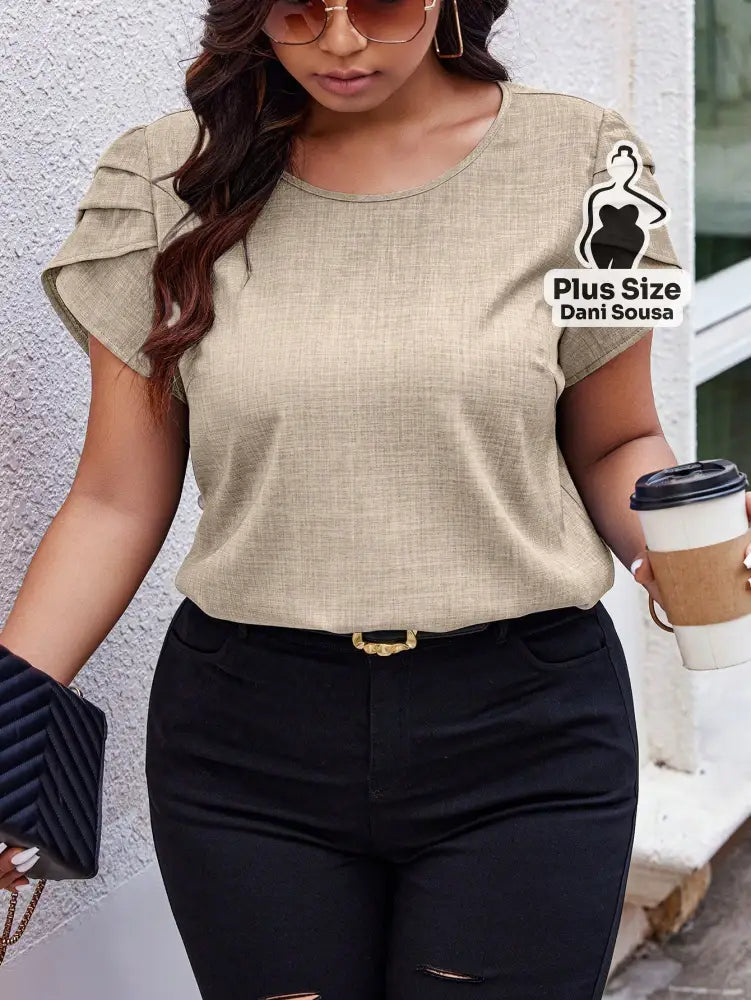 Blusa Texturizada Com Mangas Franzidas Plus Size Damasco / G Blusa Texturizada Com Mangas Franzidas Plus Size