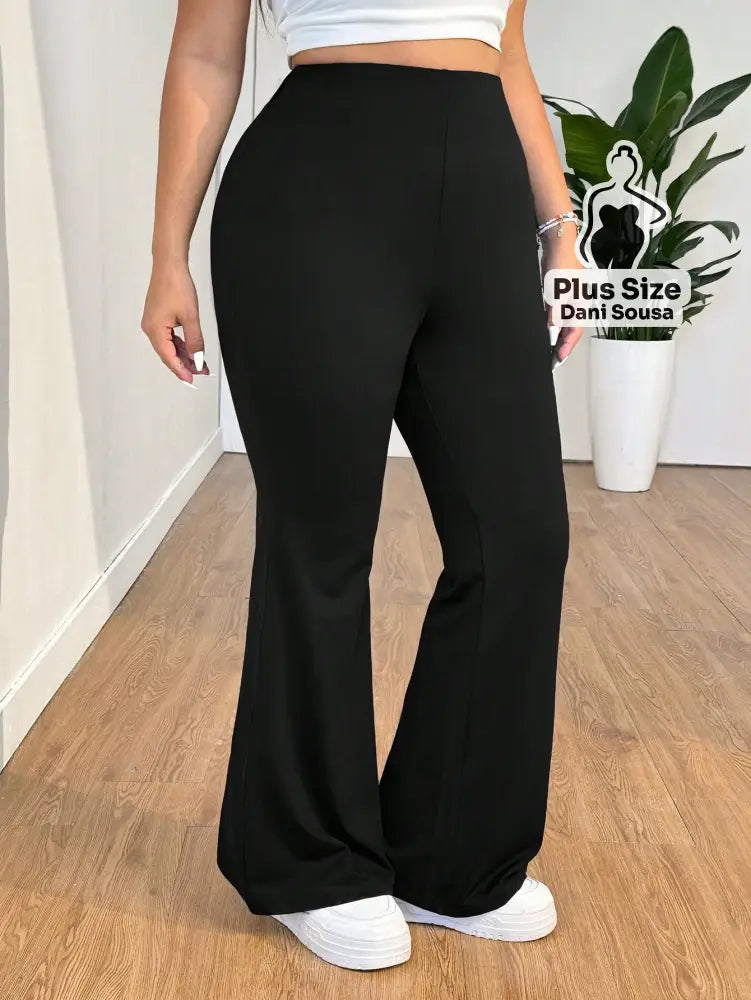 Calça de Malha Canelada Flare Plus Size Calça de Malha Canelada Flare Plus Size