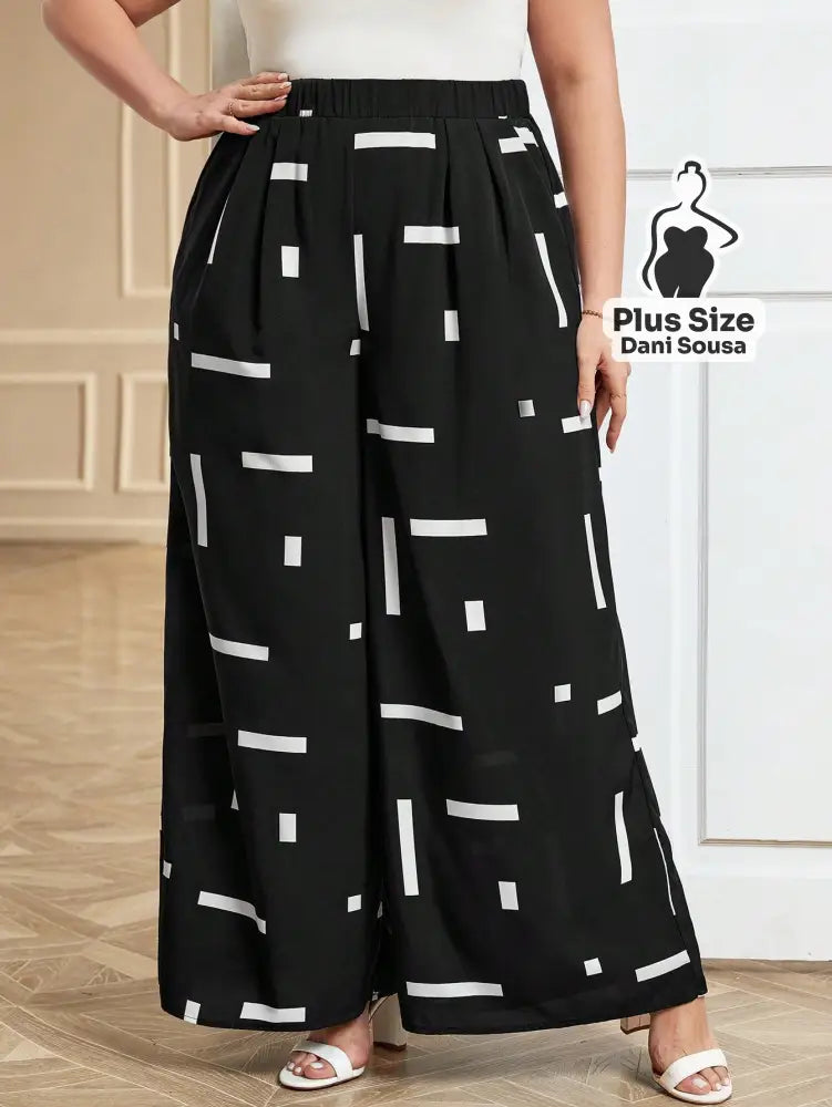 Calça Pantalona Com Estampa Geométrica Plus Size Calça Pantalona Com Estampa Geométrica Plus Size