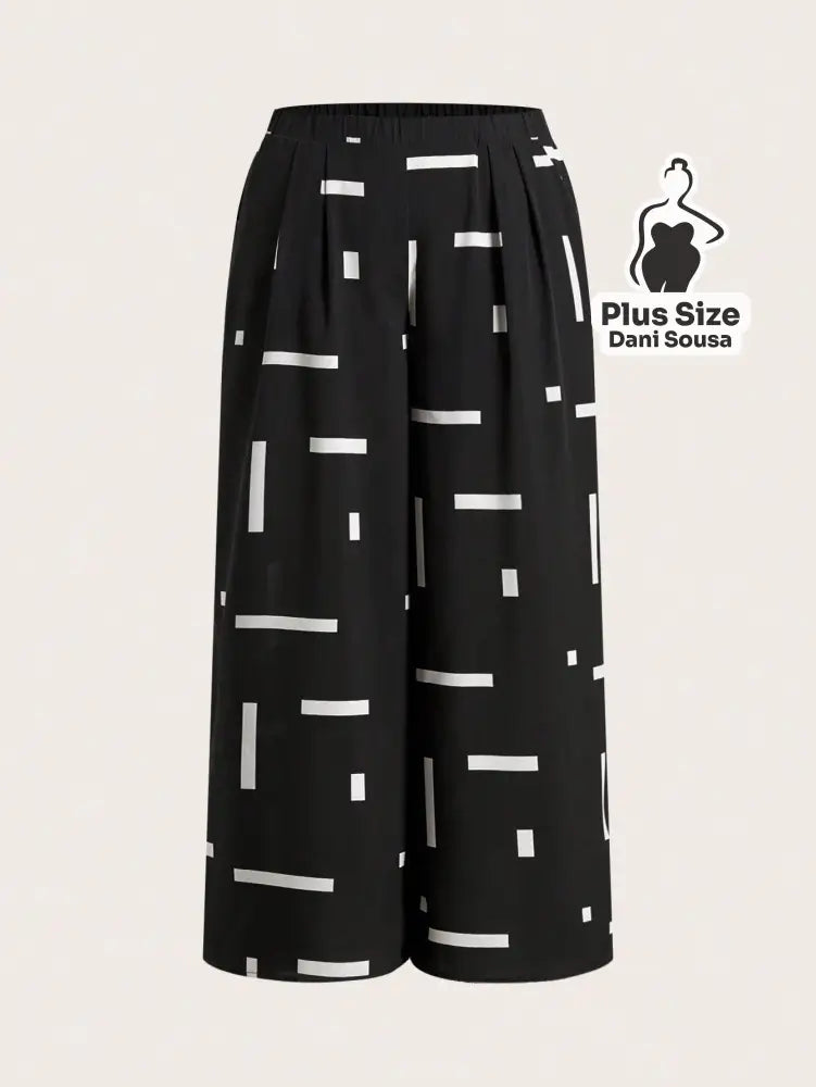 Calça Pantalona Com Estampa Geométrica Plus Size Calça Pantalona Com Estampa Geométrica Plus Size