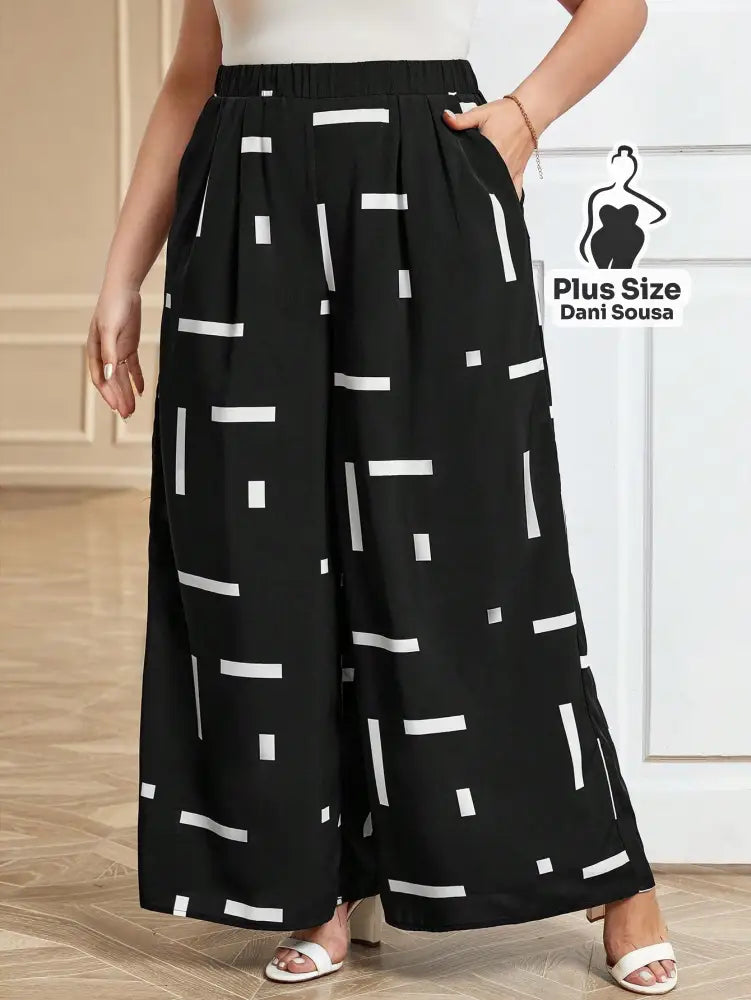 Calça Pantalona Com Estampa Geométrica Plus Size Calça Pantalona Com Estampa Geométrica Plus Size