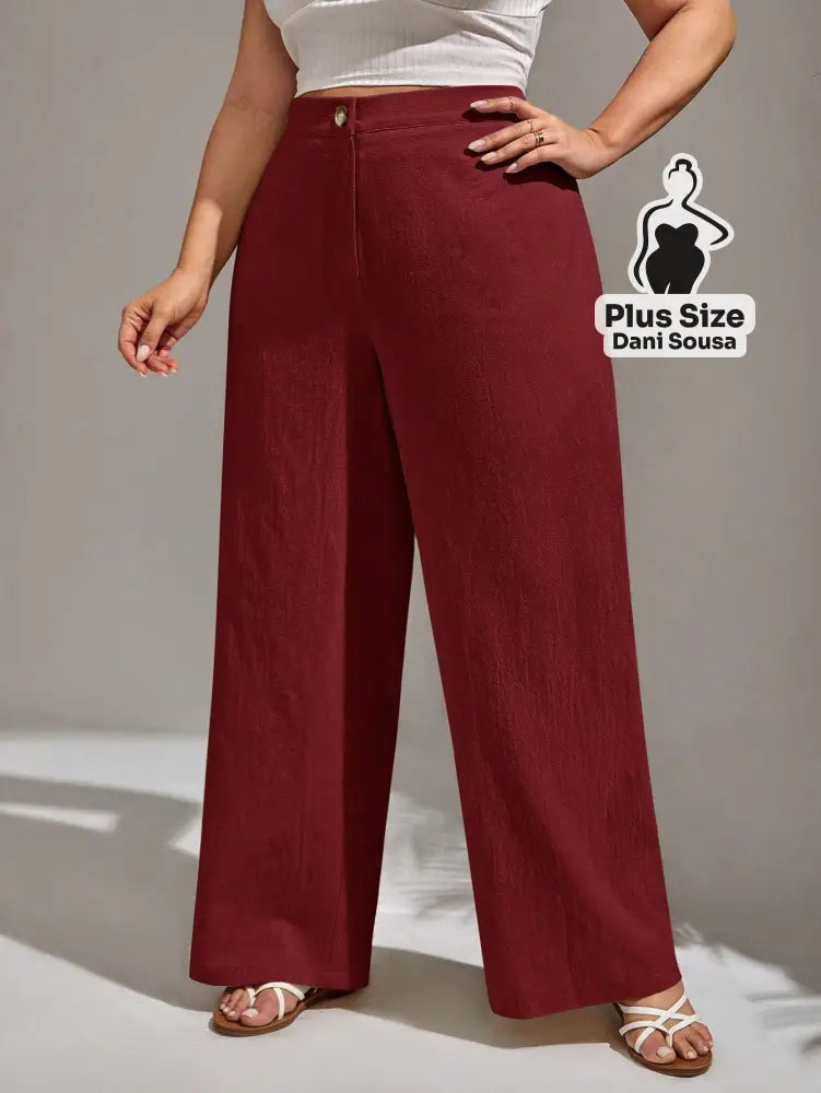 Calça Pantalona de Linho Com Fechamento Frontal Plus Size Calça Pantalona de Linho Com Fechamento Frontal Plus Size