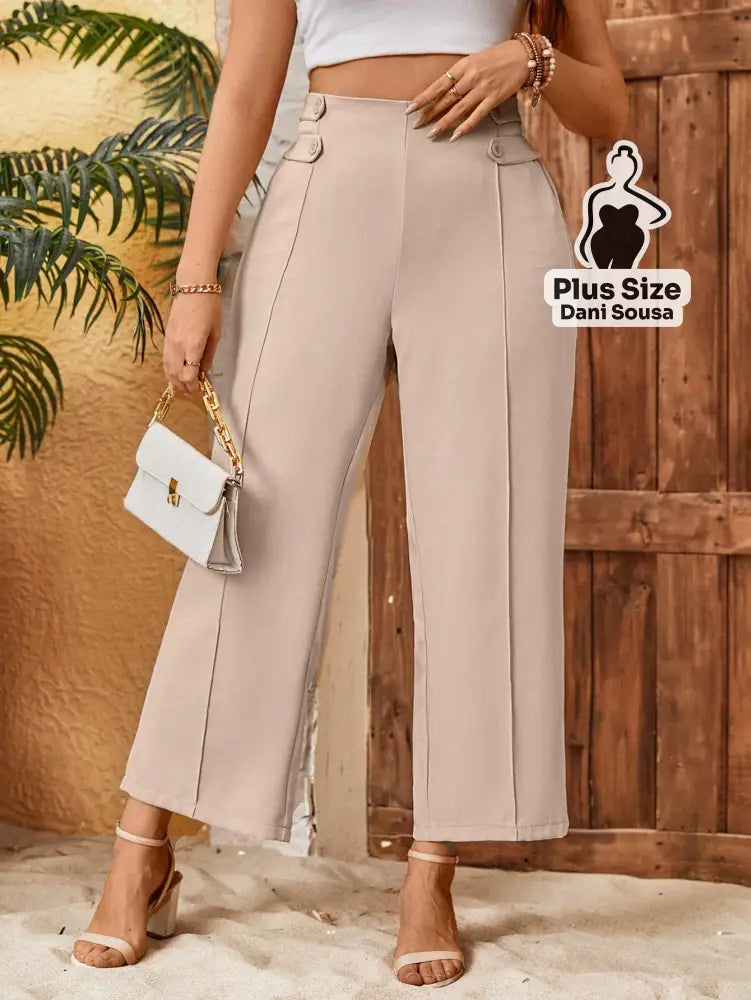 Calça Reta De Alfaiataria Bege Plus Size Damasco / G Calça Reta De Alfaiataria Bege Plus Size